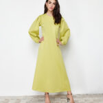 Solid Balloon Sleeves A-Line Dress