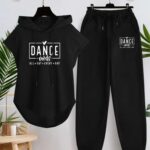 Women'S "Dance Mode" Sleeveless Hoodie & Drawstring Pants Set - Black Casual Activewear with "All Day Every Day" +u