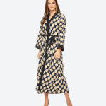 Belt Details Long Sleeve Printed Abaya - Multi