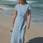 Blue 100% Cotton Summer Midi T-Shirt Dress