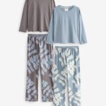 Blue/Grey Eucalyptus 100% Cotton Long Sleeve Pyjamas 2 Pack