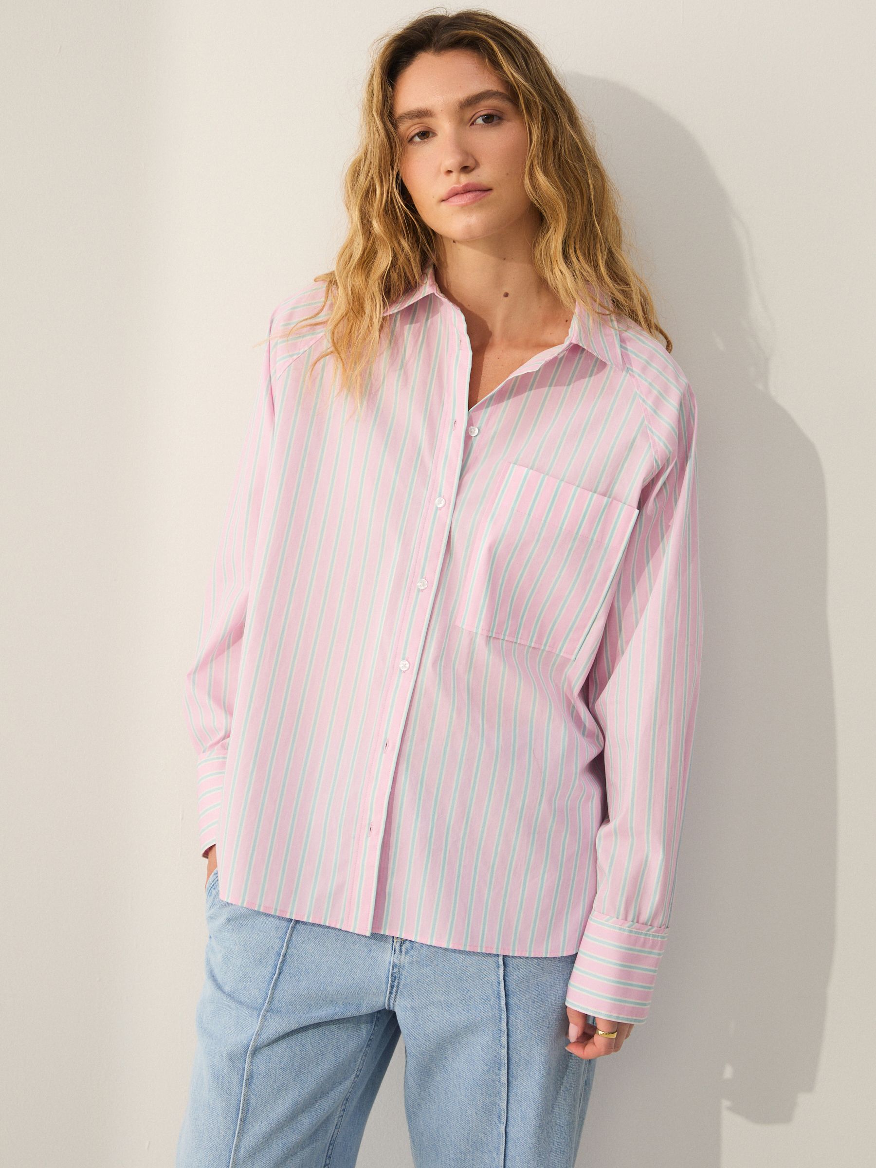 Blue/Pink Pastel Stripe Girlfriend Oversized Long Sleeve Shirt