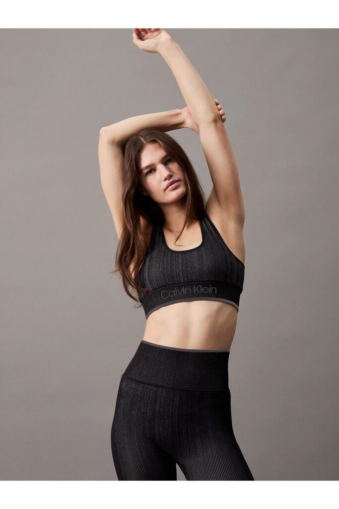 Calvin Klein Black Slim Fit Women's Sports Bra - Elastic Waist with Brand Logo 00Gws4K220-Bae