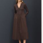 Chocolate Brown Jersey Woven Mix Waisted Midi Dress