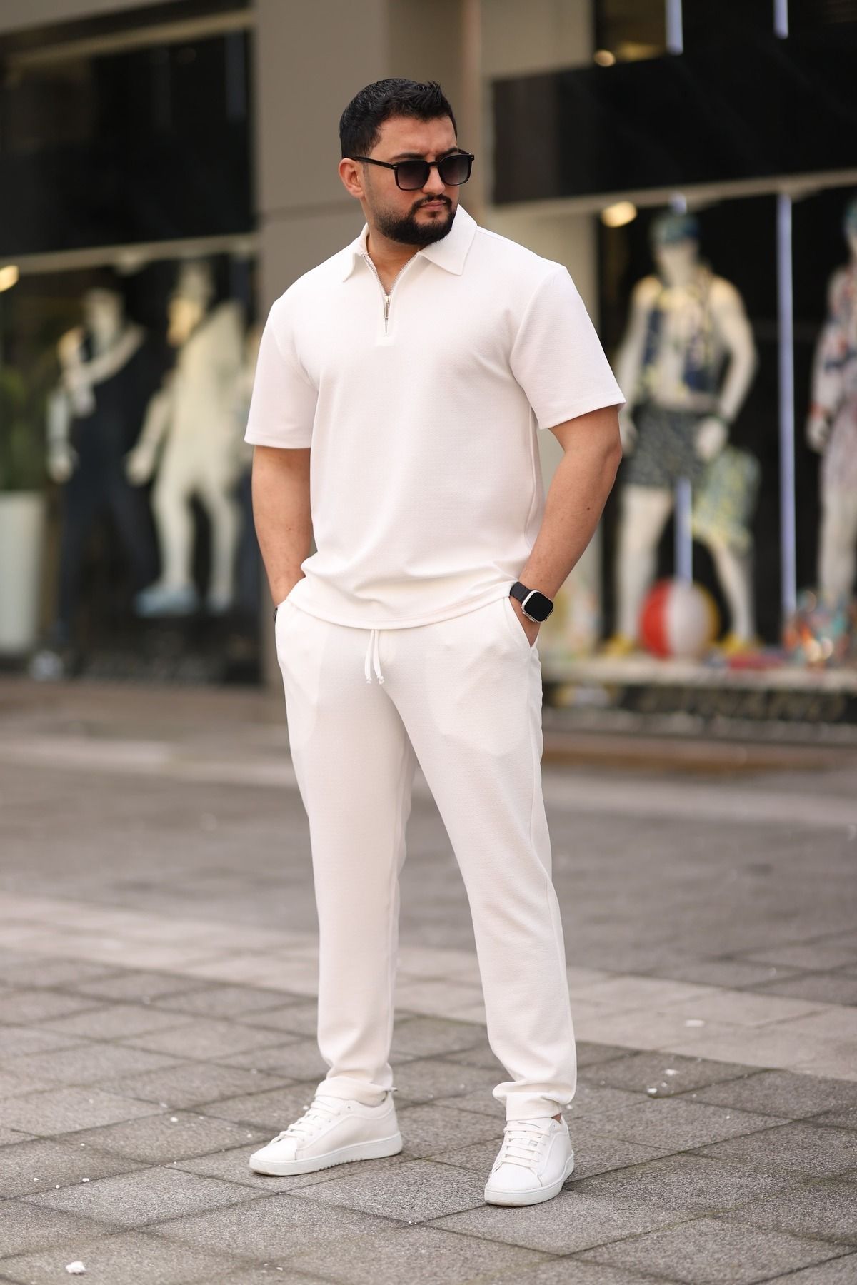 cto your style Men's Polo Neck T-Shirt Comfortable Fit Zipper Detail Bottom Top Set