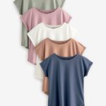 Ecru/Taupe/Brown/Blue/Yellow Cap Sleeve T-Shirts 5 Pack