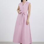 Sleeveless Blazer Maxi Dress with Waist Tie +i
