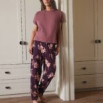 Purple Floral Print Cotton Short Sleeve Pyjamas