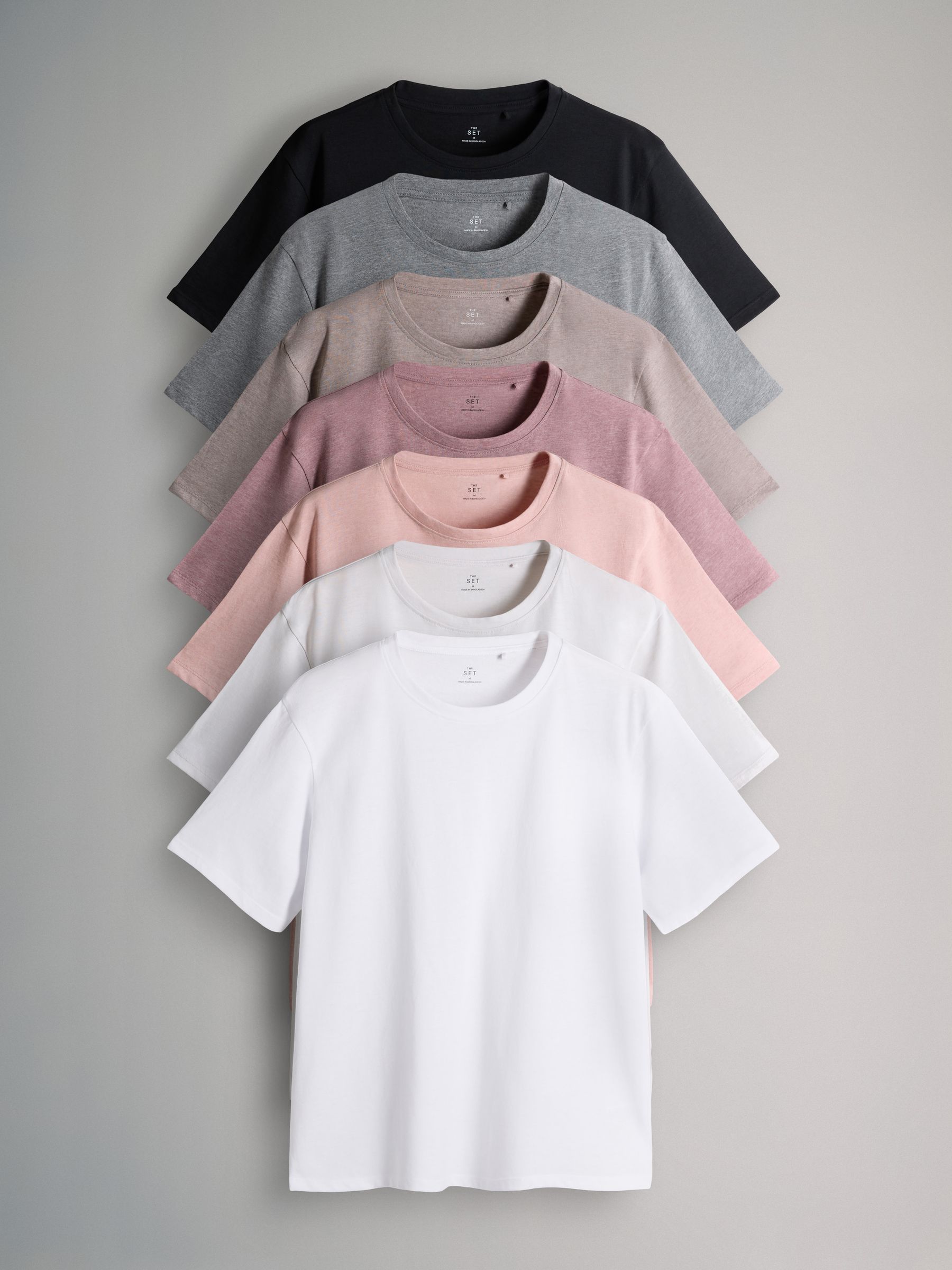The Set Black/Brown/Taupe/Pink/Light Pink/Cream/White 7 Pack Essential T-Shirts