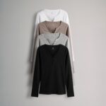 The Set Black/White/Light Grey/Taupe Brown 4 Pack Ribbed Henley Long Sleeve T-Shirts