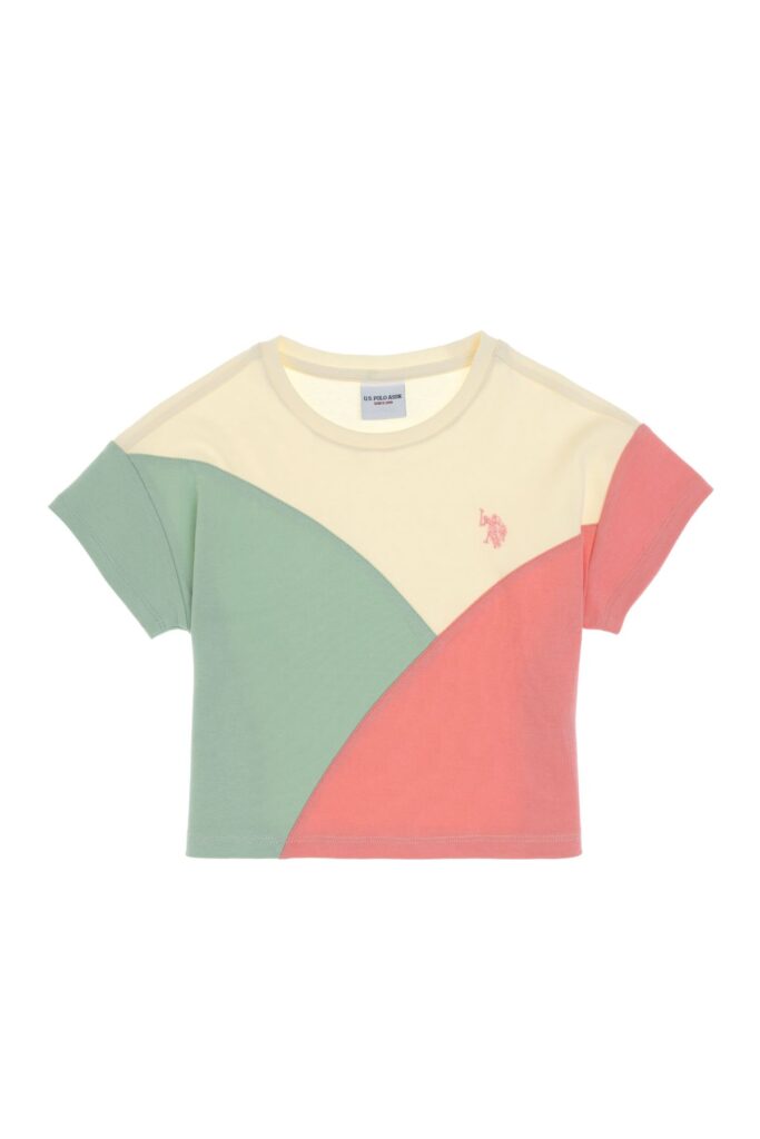 U.S. Polo Assn. Girl's Pink Crew Neck Crop Cotton T-Shirt 50309460-Vr041