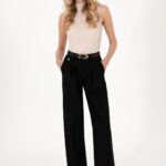 U.S. Polo Assn. Women's Black Loose Fit Canvas Trousers 50300675 -Vr046