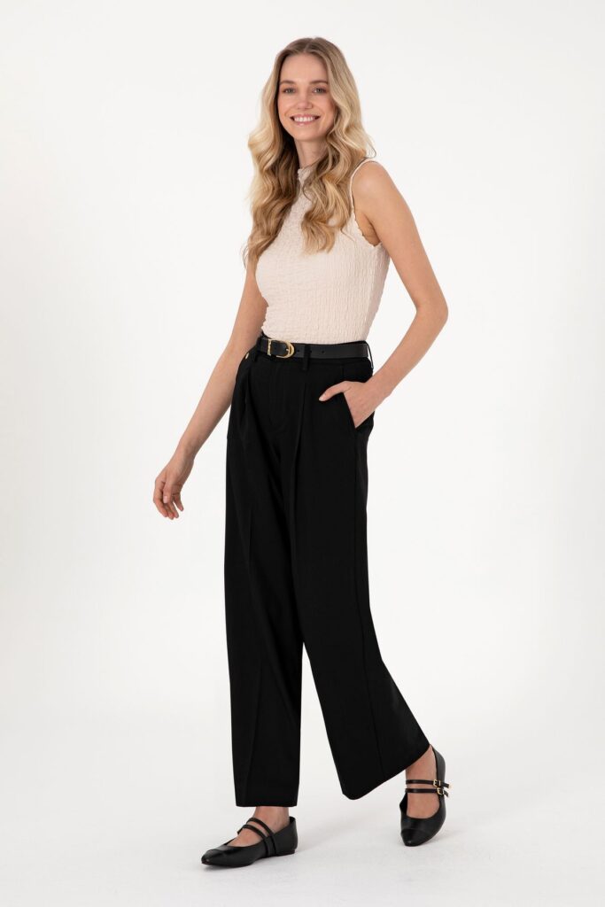 U.S. Polo Assn. Women's Black Loose Fit Canvas Trousers 50300675 -Vr046