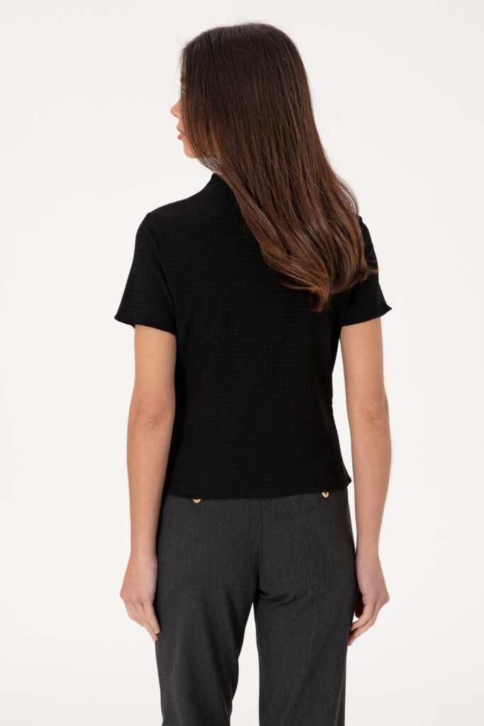 U.S. Polo Assn. Women's Black Stand Collar T-Shirt 50312951-Vr046