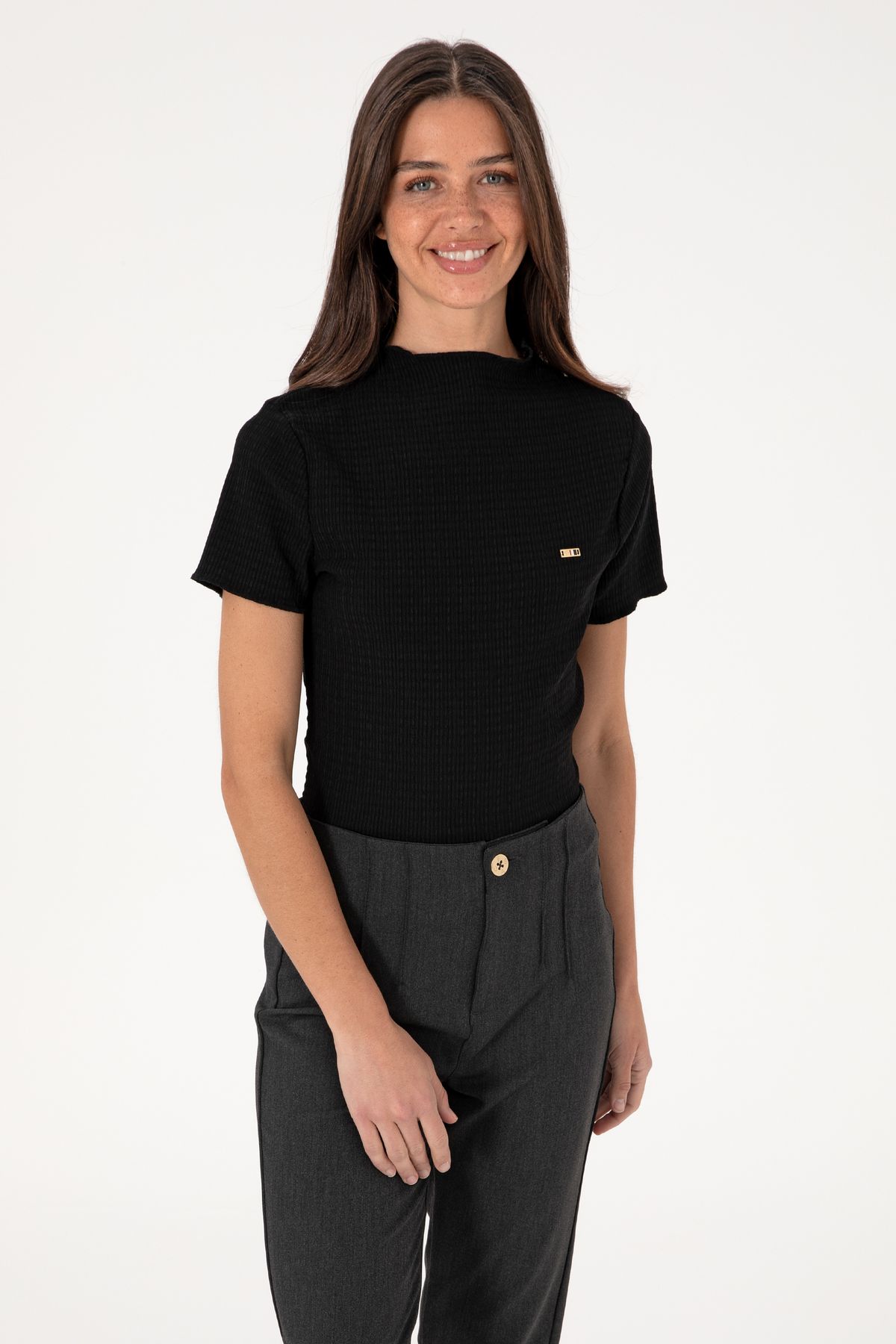 U.S. Polo Assn. Women's Black Stand Collar T-Shirt 50312951-Vr046