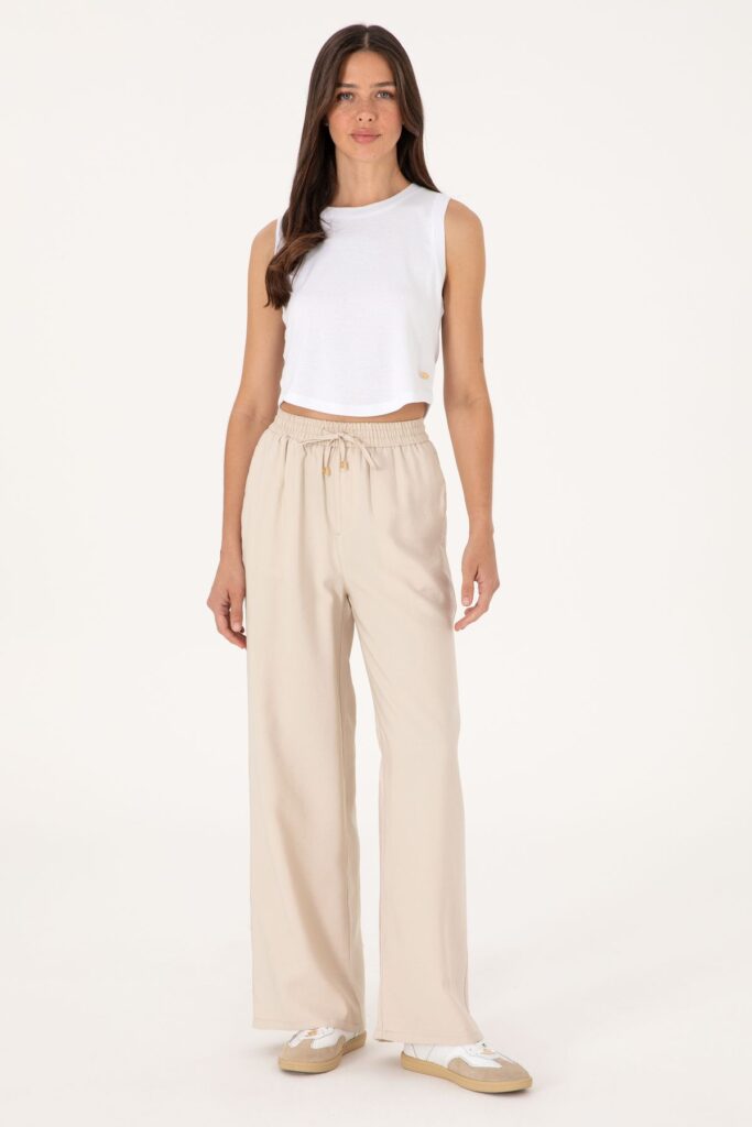 U.S. Polo Assn. Women's Stone Loose Relax Fit Canvas Trousers 50300357-Vr049