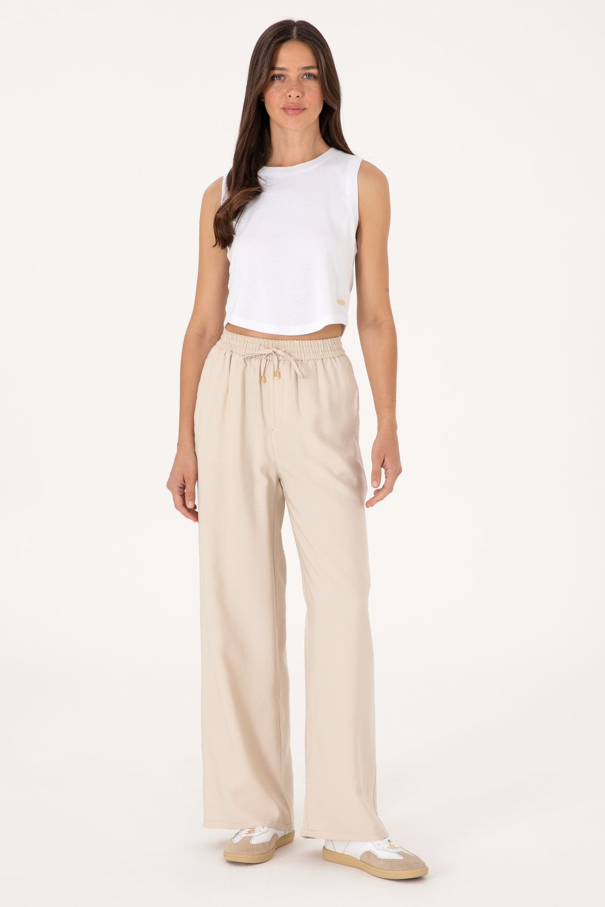 U.S. Polo Assn. Women's Stone Loose Relax Fit Canvas Trousers 50300357-Vr049