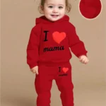 "I Love Mama" Letter Print Matching Pants Cozy Hooded Sweatsuit Set