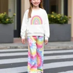 Fashionable Rainbow Heart Prints Long-Sleeve And Long-Pants Set