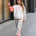 Letter Print Round Neck Top Casual Design Long Pants Set
